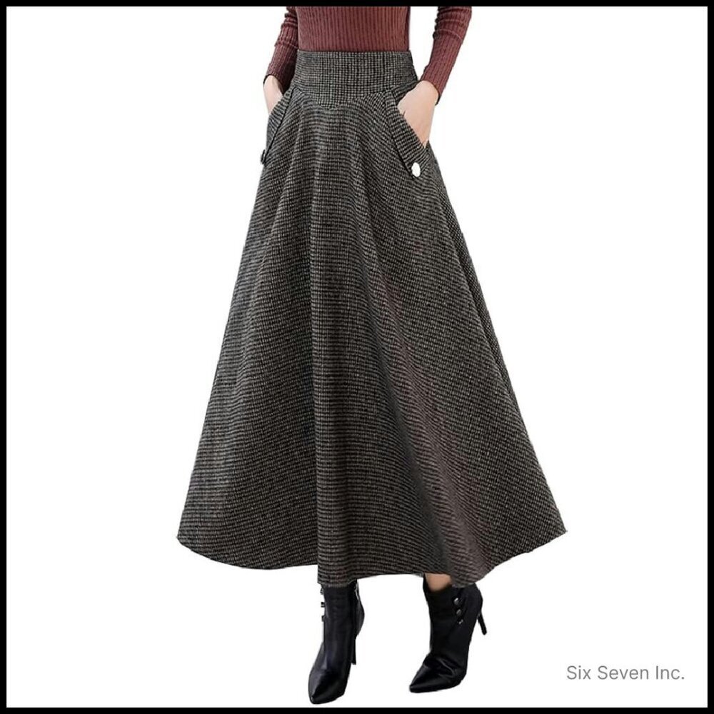 Wool Plaid Mini Skirt High Waisted Bodycon Pencil Skirt Elegant Chic